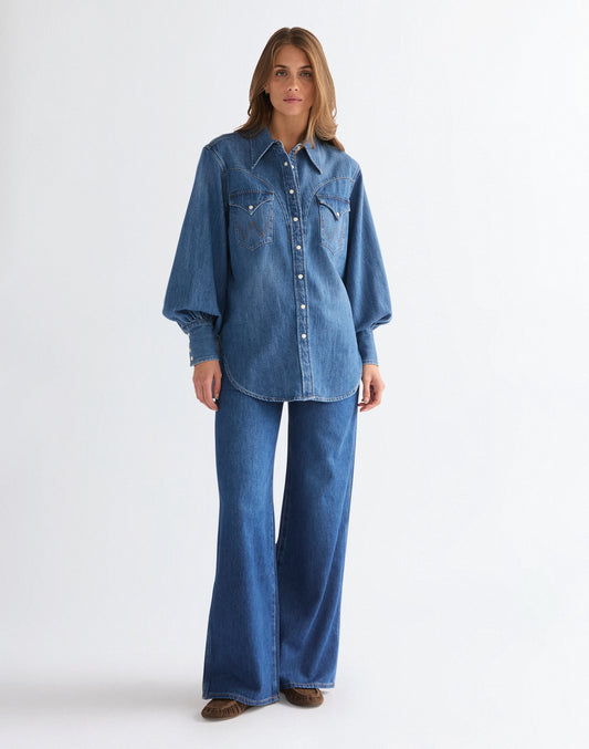 Wrangler Relaxed Lightweight Exaggerated Western Shirt - Denim