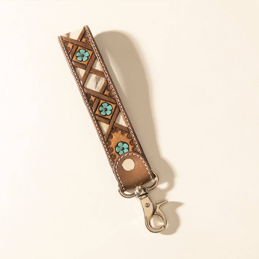 Myra Moonflower Handtooled Läder Nyckelring in Sienna Sky