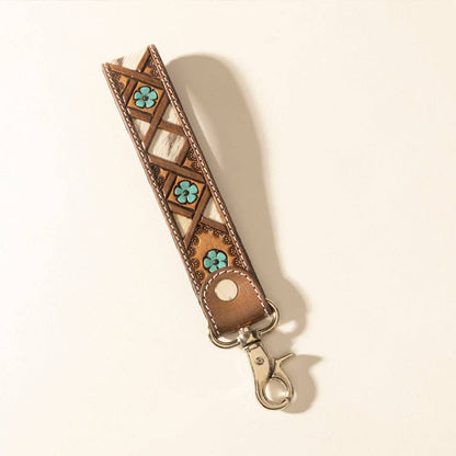 Myra Moonflower Handtooled Läder Nyckelring in Sienna Sky