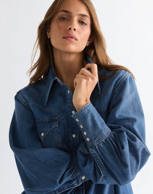 Wrangler Relaxed Lightweight Exaggerated Western Shirt - Denim