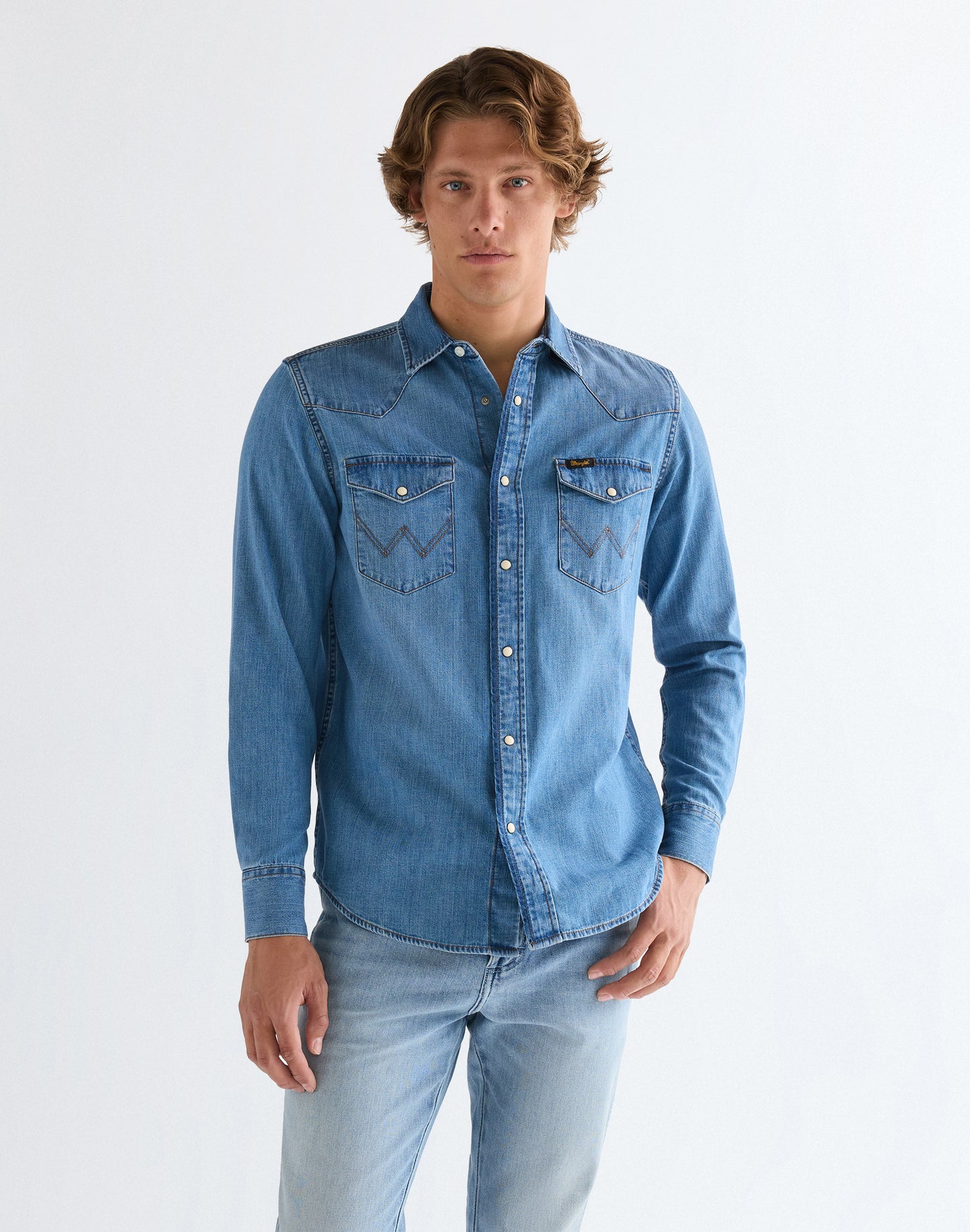 Wrangler Regular Western Shirt - Mid Light Wash
