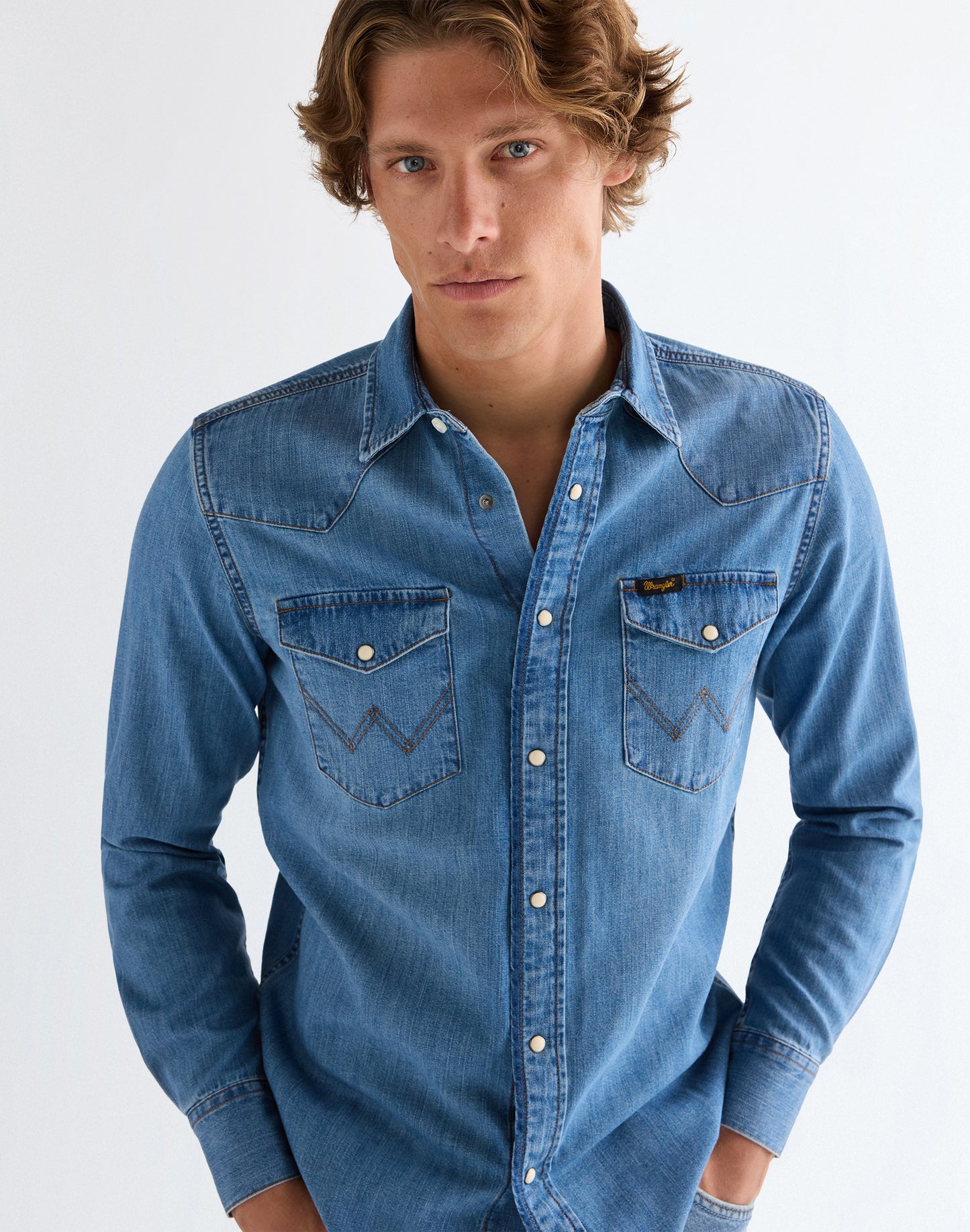 Wrangler Regular Western Shirt - Mid Light Wash