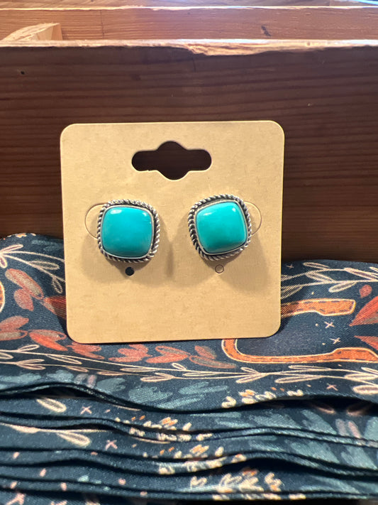 Navajo-made Turkos och Silver Studs - Fyrkantiga