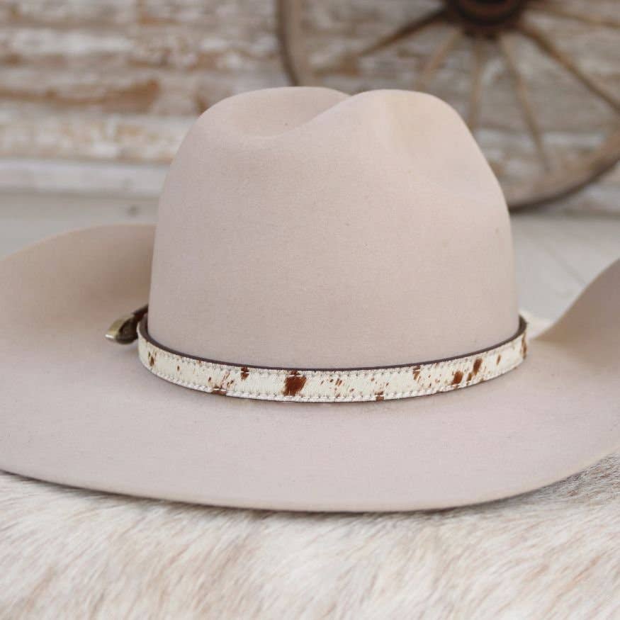 Cowhide Hat Band with Silver Buckle - Branson