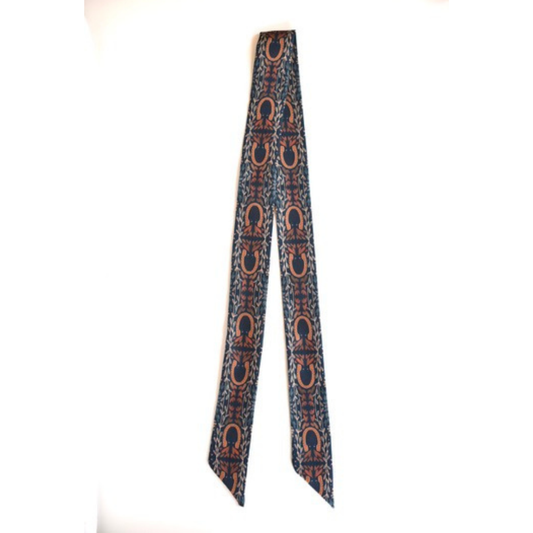 Western Harvest Twilly Scarf in Deep Juniper: Floral Western Satin Chiffon Green Scarf