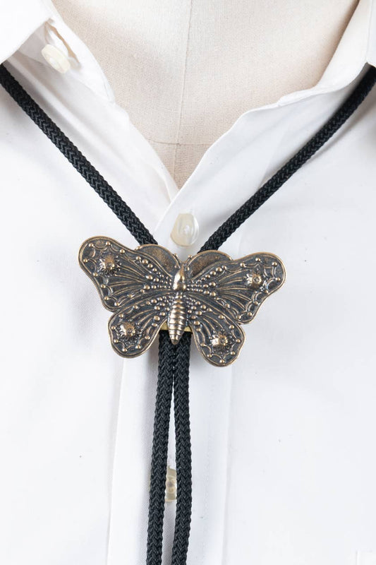 Fjäril Bolo Tie Svart Kord Guldspets