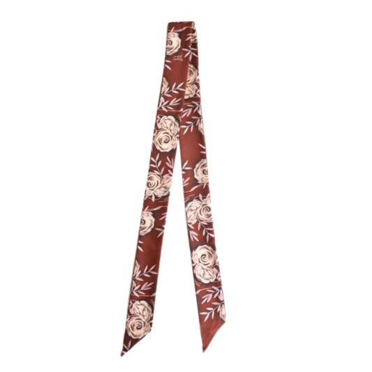 Rustic Wild Roses Twilly Scarf in Oxblood: Western Floral Cowgirl Satin Chiffon Scarf