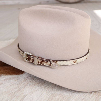 Cowhide Hat Band with Silver Buckle - Branson