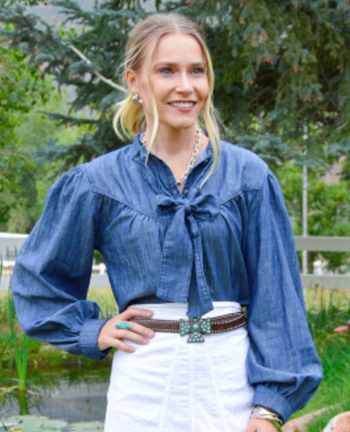 Loretta Denimblus med Rosett och Puffärm