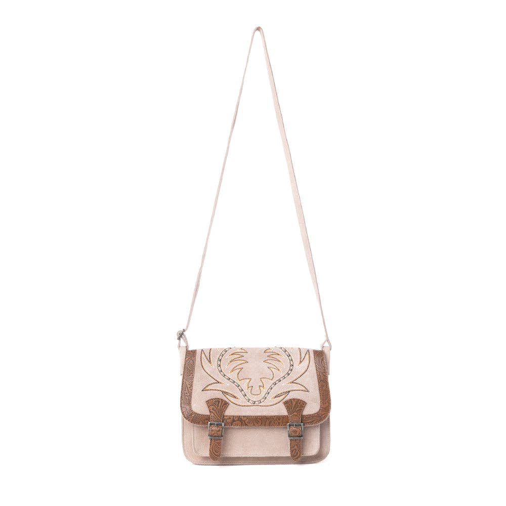 Amberwood Suede Leather Boot Embroidered Leather Bag in Amber