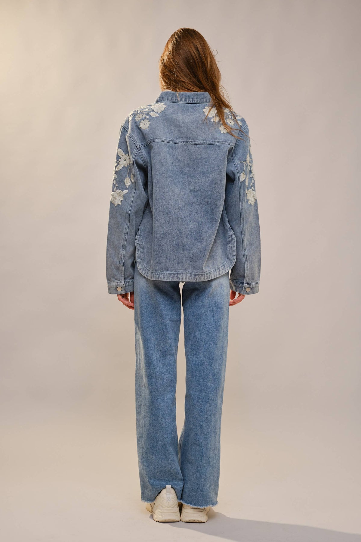 Bloom Denim Work Jacket With Floral Embroidery