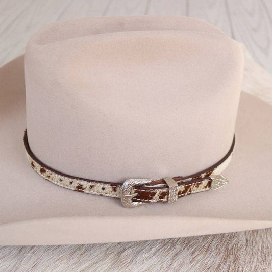 Cowhide Hat Band with Silver Buckle - Branson