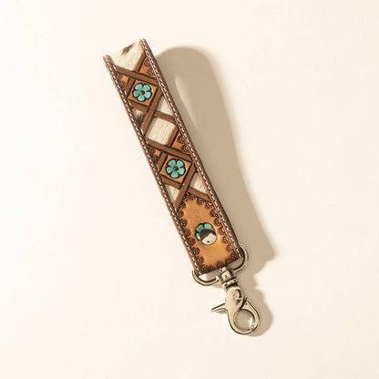 Myra Moonflower Handtooled Läder Nyckelring in Sienna Sky