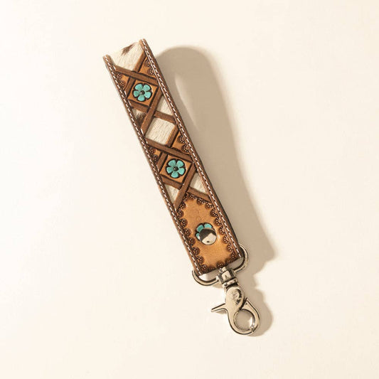 Myra Moonflower Handtooled Läder Nyckelring in Sienna Sky