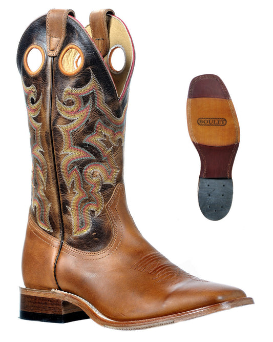 Bruna cowboyboots i äkta läder från Boulet för herr – handgjorda western boots hos Wagonwheel Supply Co. i Uppsala. 