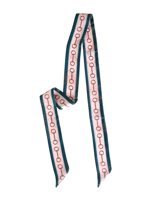 Snaffle Bit Twilly Scarf in Teal: Equestrian Western Cowgirl Silky Scarf