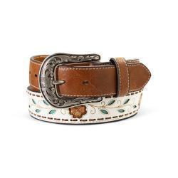 Ariat Western Damebälte i Läder med Broderade Blomsterinskott - Vit
